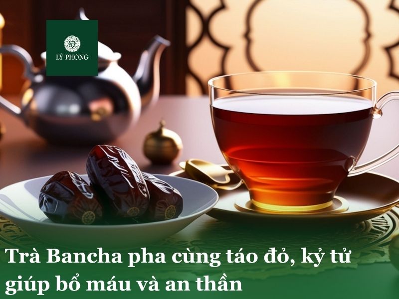 Trà Bancha pha cùng táo đỏ, kỷ tử giúp bổ máu và an thần