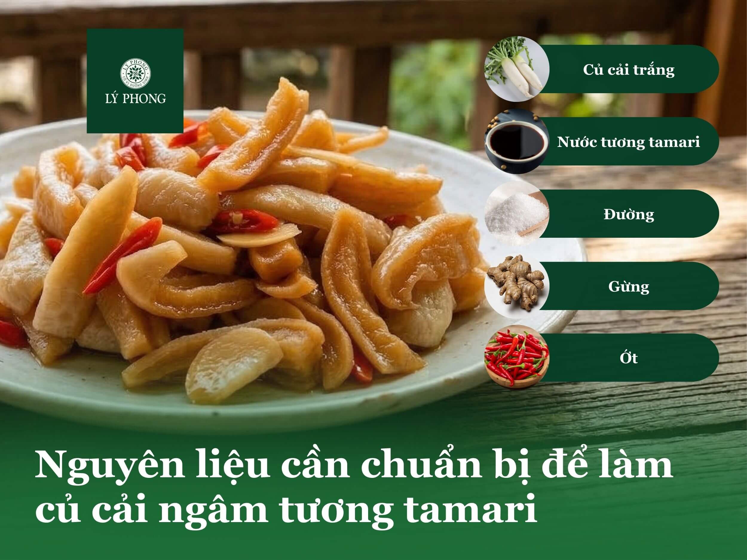 Nguyên liệu cần chuẩn bị để làm củ cải ngâm tương tamari