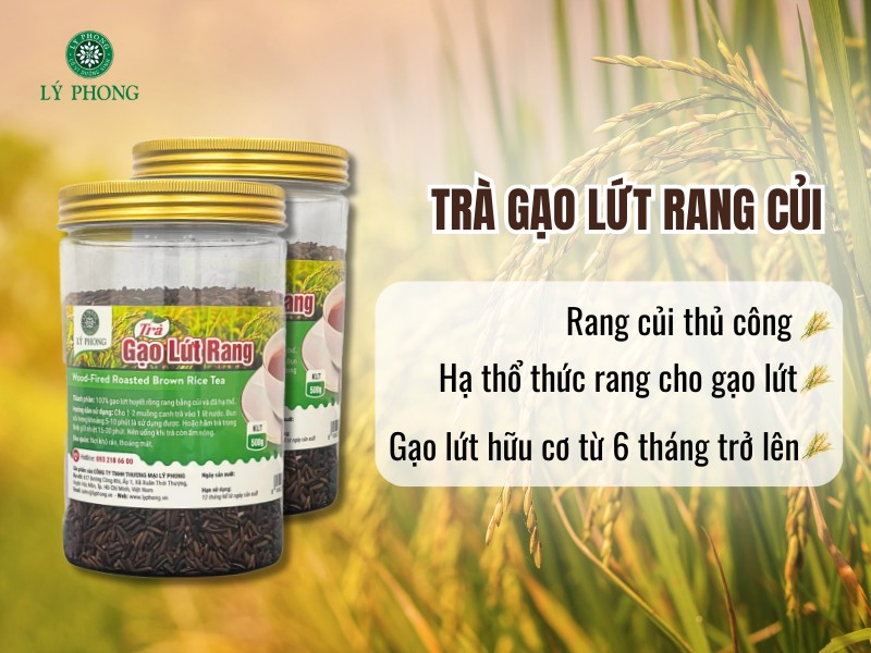 Trà gạo lứt rang củi Lý Phong thơm nhẹ mùi khói